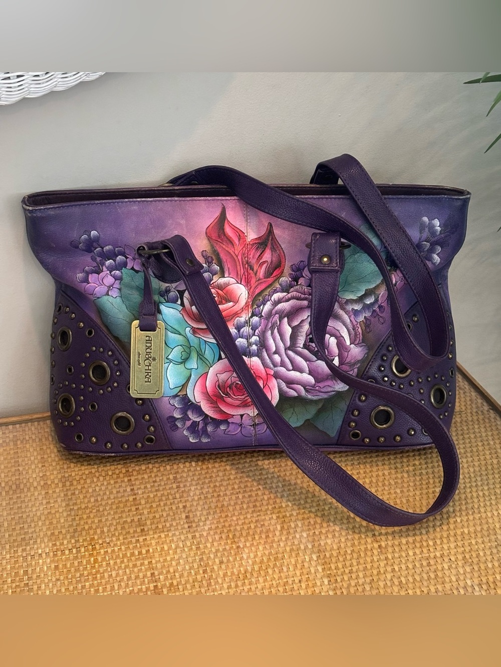 Anuschka Large leather Shopper Bag / Purse hand-painted floral motifs as new!